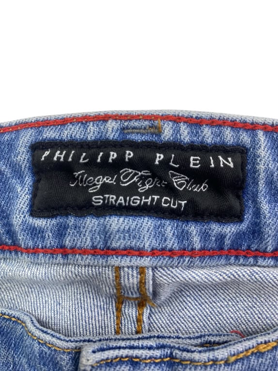 PHILIPP PLEIN ΤΖΙΝ ΠΑΝΤΕΛΟΝΙ STRAIGHT CUT ME ΦΘΟΡΕΣ ΚΑΙ ΛΟΓΟΤΥΠΟ ΜΠΛΕ UNISEX S