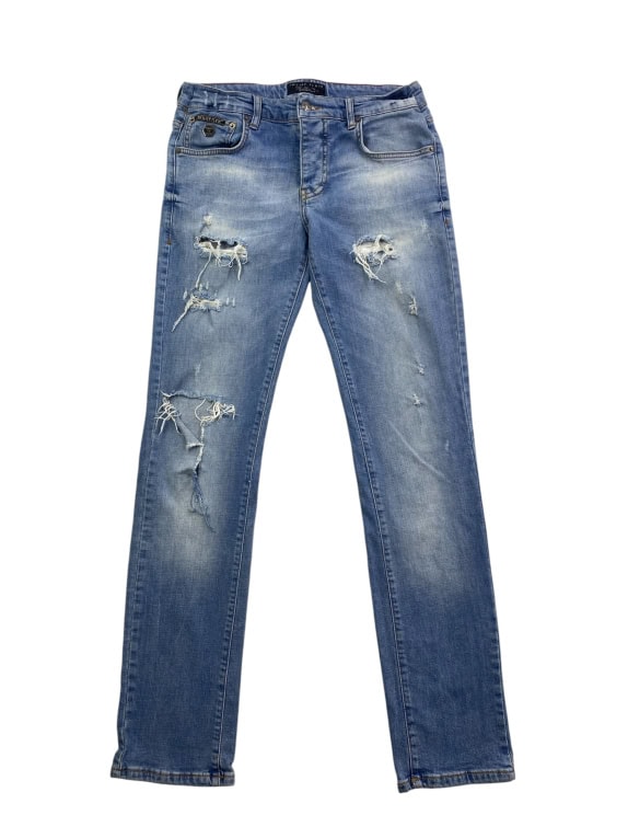 PHILIPP PLEIN ΤΖΙΝ ΠΑΝΤΕΛΟΝΙ STRAIGHT CUT ME ΦΘΟΡΕΣ ΚΑΙ ΛΟΓΟΤΥΠΟ ΜΠΛΕ UNISEX S