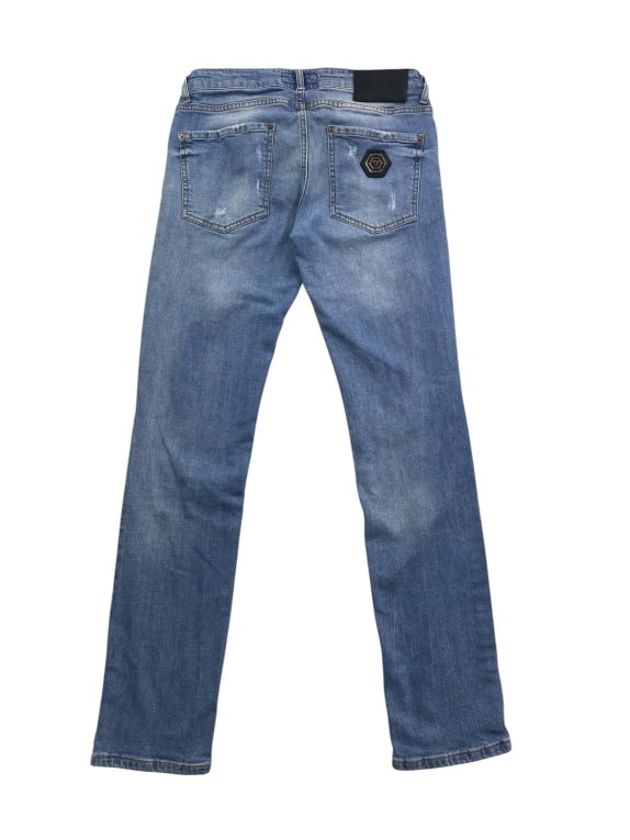 PHILIPP PLEIN ΤΖΙΝ ΠΑΝΤΕΛΟΝΙ STRAIGHT CUT ME ΦΘΟΡΕΣ ΚΑΙ ΛΟΓΟΤΥΠΟ ΜΠΛΕ UNISEX S