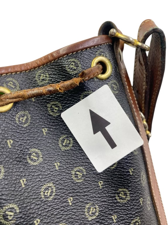 POLLINI ΤΣΑΝΤΑ BUCKET MONOGRAM LOGO ΚΑΦΕ/ΜΑΥΡΟ