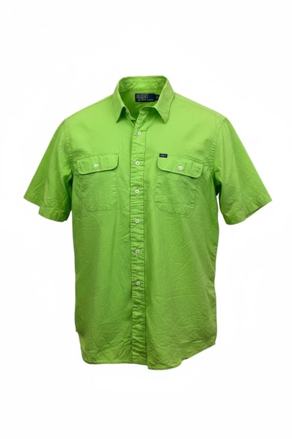 POLO BY RALPH LAUREN CAMICIA MANICHE CORTE MINIMAL VERDE UOMO PRE OWNED L