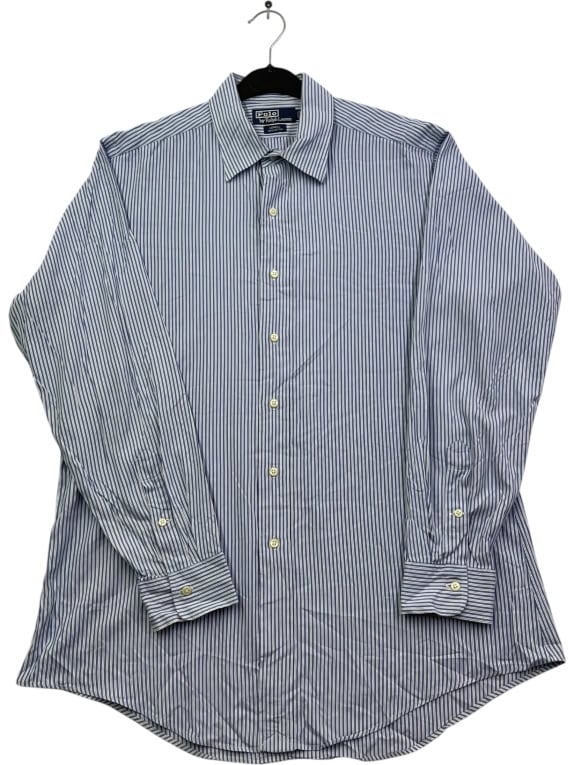 POLO BY RALPH LAUREN ΠΟΥΚΑΜΙΣΟ ΡΙΓΕ VINTAGE ΜΠΛΕ/ΛΕΥΚΟ UNISEX L preowned
