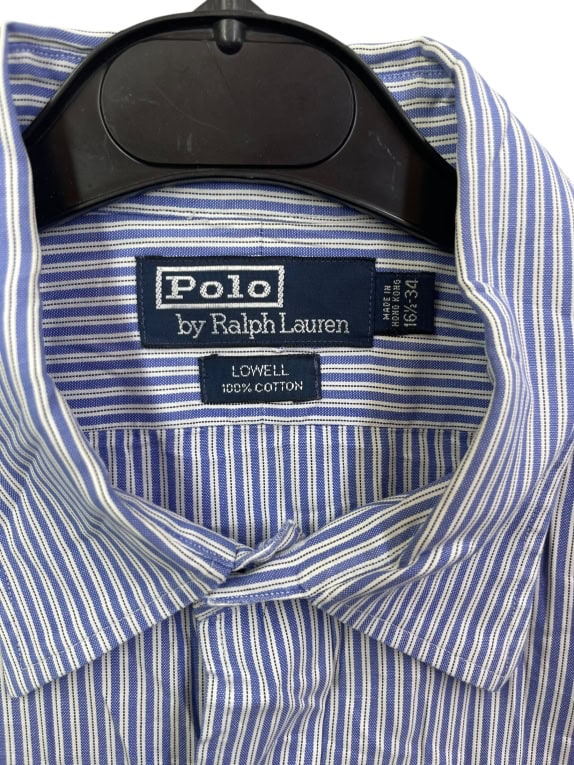 POLO BY RALPH LAUREN ΠΟΥΚΑΜΙΣΟ ΡΙΓΕ VINTAGE ΜΠΛΕ/ΛΕΥΚΟ UNISEX L preowned