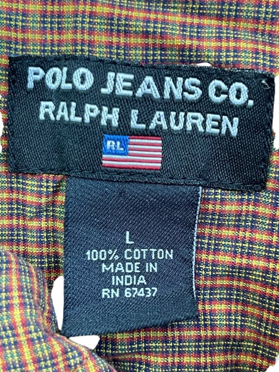 POLO JEANS CO RALPH LAUREN ΚΟΝΤΟΜΑΝΙΚΟ ΠΟΥΚΑΜΙΣΟ ΚΑΡΟ ΚΑΦΕ ΑΝΤΡΙΚΟ PRE OWNED L