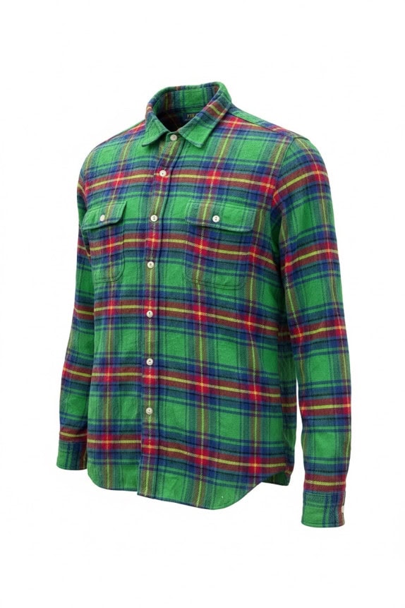 POLO RALPH LAUREN CAMICIA IN FLANELLA CLASSIC TARTAN VERDE UOMO PRE OWNED XXL