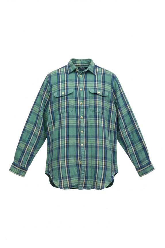 POLO RALPH LAUREN CAMICIA FLANNEL CLASSIC GREEN UOMO PRE OWNED L