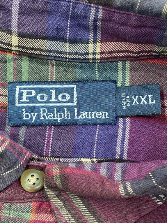 POLO RALPH LAUREN PLAID SHIRT CLASSIC BURGUNDY MENS PRE OWNED XXL