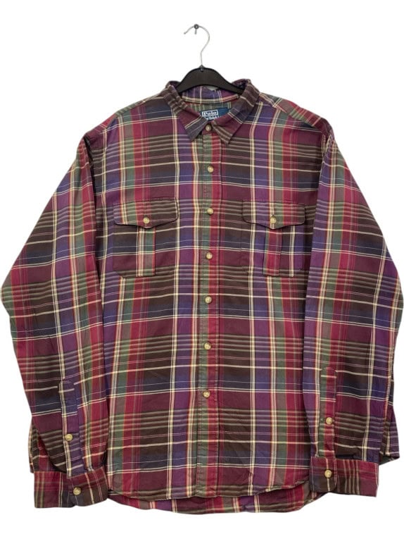 POLO RALPH LAUREN PLAID SHIRT CLASSIC BURGUNDY MENS PRE OWNED XXL