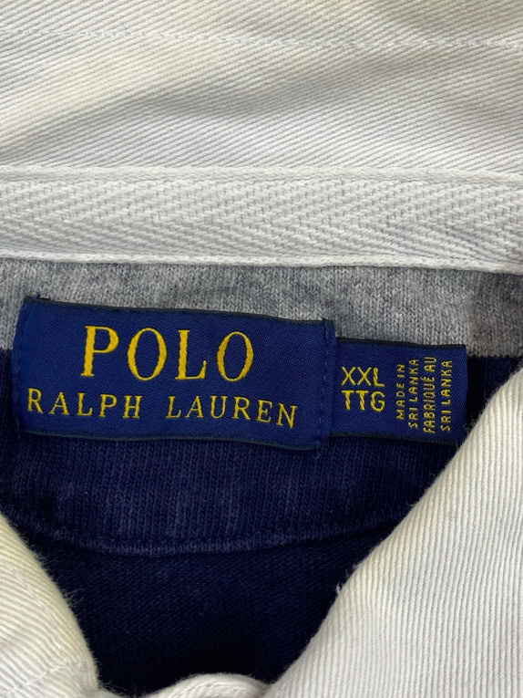 POLO RALPH LAUREN RUGBY SHIRT CLASSIC SPORTSWEAR NAVY GREY MENS PRE OWNED XXL