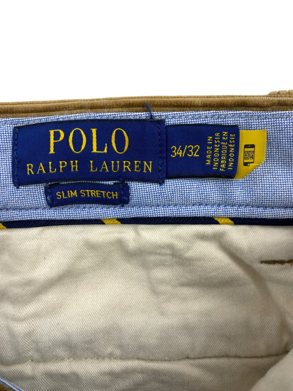 POLO RALPH LAUREN PANTALONI IN VELLUTO A COSTE VINTAGE SLIM STRETCH BEIGE DA UOMO L-XL