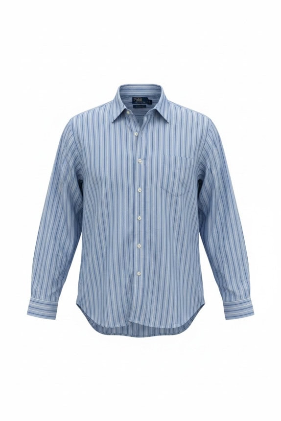 POLO RALPH LAUREN CAMICIA CLASSIC AZZURRA A RIGHE UOMO PRE OWNED XL