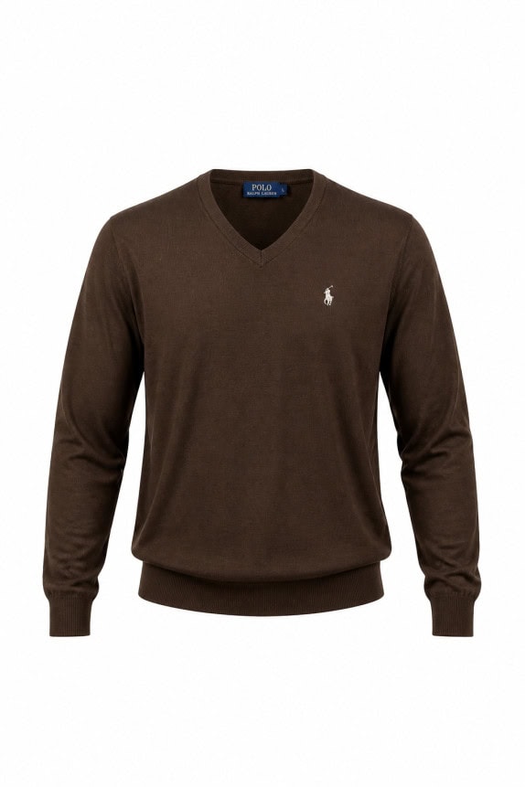 POLO RALPH LAUREN MAGLIONE SCOLLO V MINIMAL MARRONE UOMO PRE OWNED M