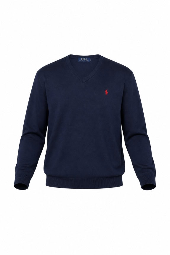 POLO RALPH LAUREN V NECK SWEATER MINIMAL NAVY MENS PRE OWNED M