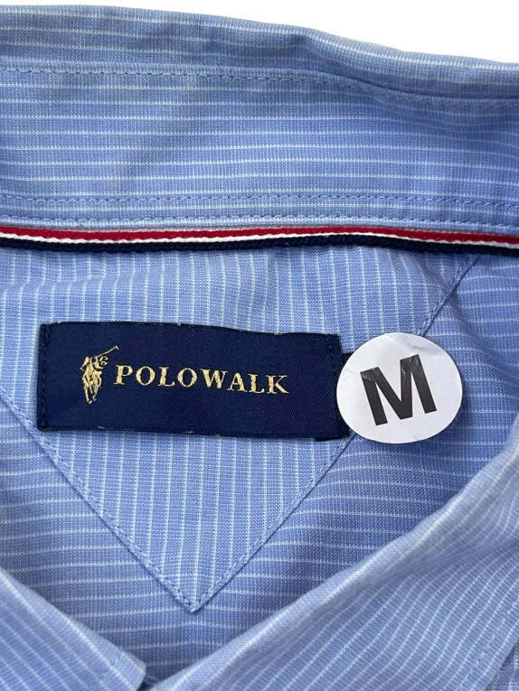 POLOWALK SHORT SLEEVE SHIRT STRIPED LIGHT BLUE MENS PRE OWNED M