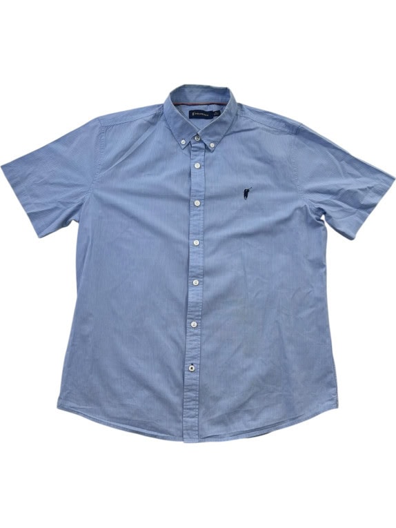 POLOWALK SHORT SLEEVE SHIRT STRIPED LIGHT BLUE MENS PRE OWNED M