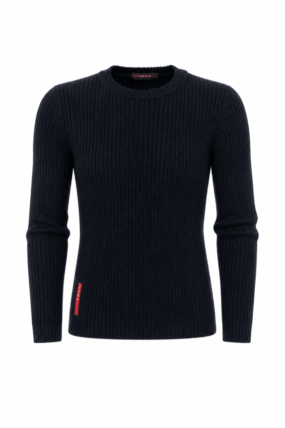 1990s PRADA RIBBED KNIT TOP BLACK MALE PRE OWNED S