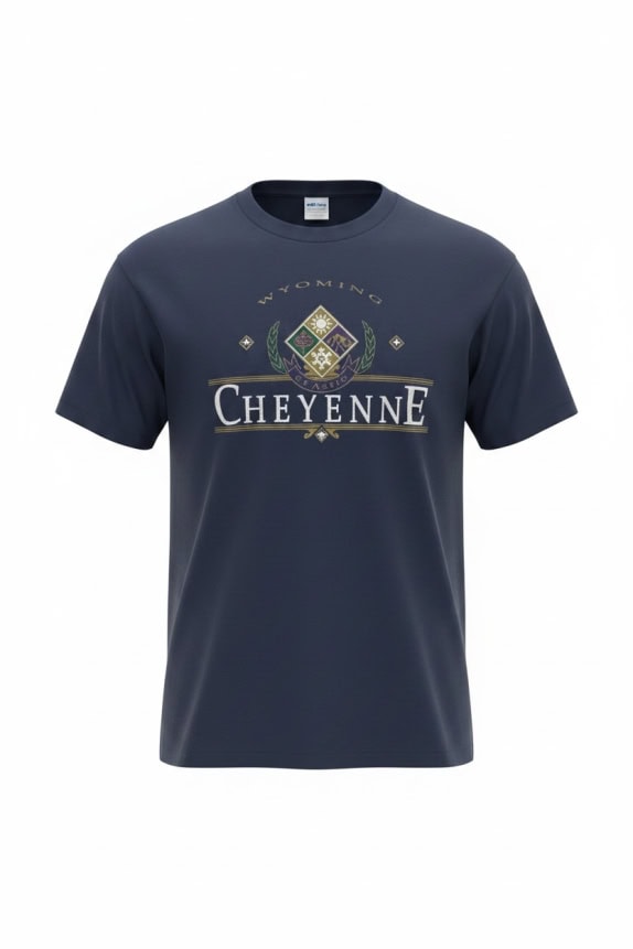 PRAIRIE MOUNTAIN T-SHIRT WYOMING CHEYENNE LOGO BLU UNISEX L