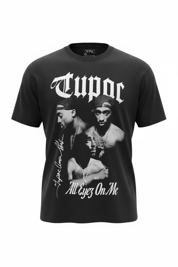 PULL & BEAR T-SHIRT 2PAC ALL EYEZ ON ME BIG LOGO BLACK UNISEX M