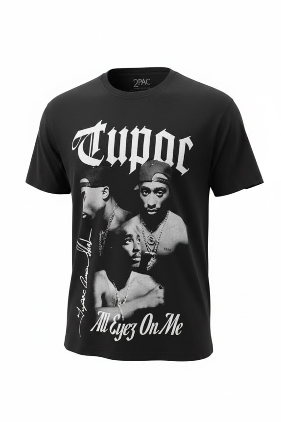 PULL&BEAR T-SHIRT 2PAC "ALL EYEZ ON ME" GRAPHIC ΜΑΥΡΟ UNISEX M