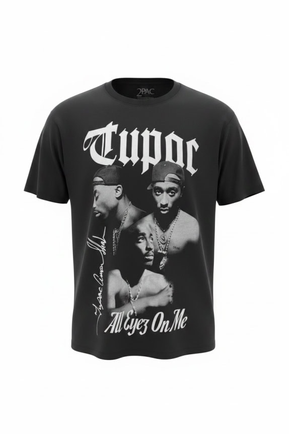 PULL&BEAR T-SHIRT 2PAC "ALL EYEZ ON ME" ΜΑΥΡΟ UNISEX L
