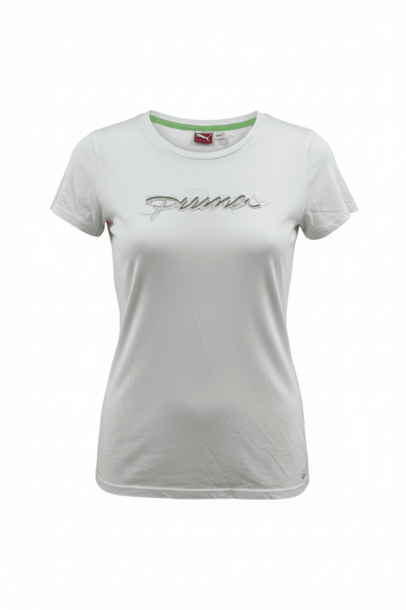 PUMA T-SHIRT CASUAL WITH EMBROIDERED LOGO WHITE WOMEN'S SMALL