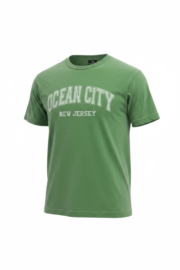 RAG WEAR T-SHIRT OCEAN CITY NEW JERSEY VERDE UNISEX M usata