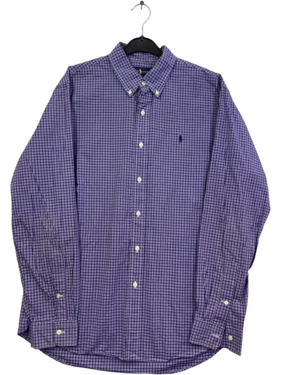 RALPH LAUREN BUTTON DOWN ΠΟΥΚΑΜΙΣΟ ΚΑΡΟ ΜΩΒ ΑΝΤΡΙΚΟ PRE OWNED L