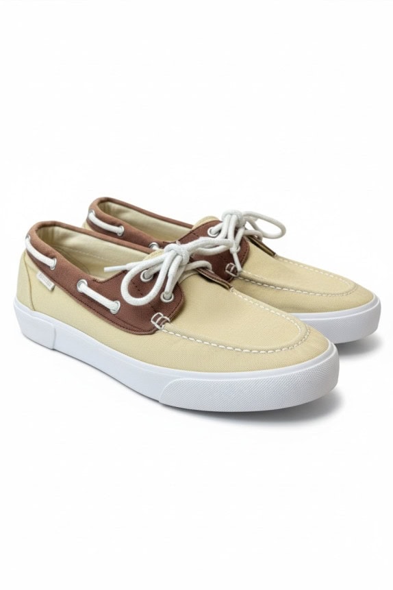 RALPH LAUREN Sneakers da Barca in Tela Bicolore Beige / Marrone Unisex 37