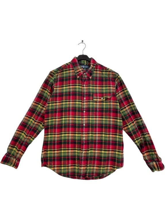 RALPH LAUREN CAMICIA A QUADRI CLASSICA ROSSO VERDE UOMO PRE OWNED M