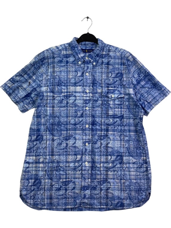 RALPH LAUREN ΚΟΝΤΟΜΑΝΙΚΟ ΠΟΥΚΑΜΙΣΟ PAISLEY ΜΠΛΕ ΑΝΤΡΙΚΟ PRE OWNED L