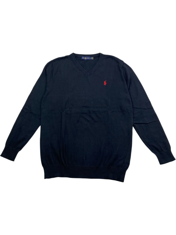 RALPH LAUREN Πλεκτό Πουλόβερ V-Neck Classic Logo Μαύρο Ανδρικό XL