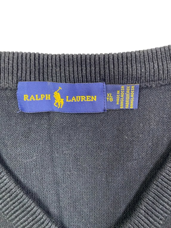 RALPH LAUREN Πλεκτό Πουλόβερ V-Neck Classic Logo Μαύρο Ανδρικό XL