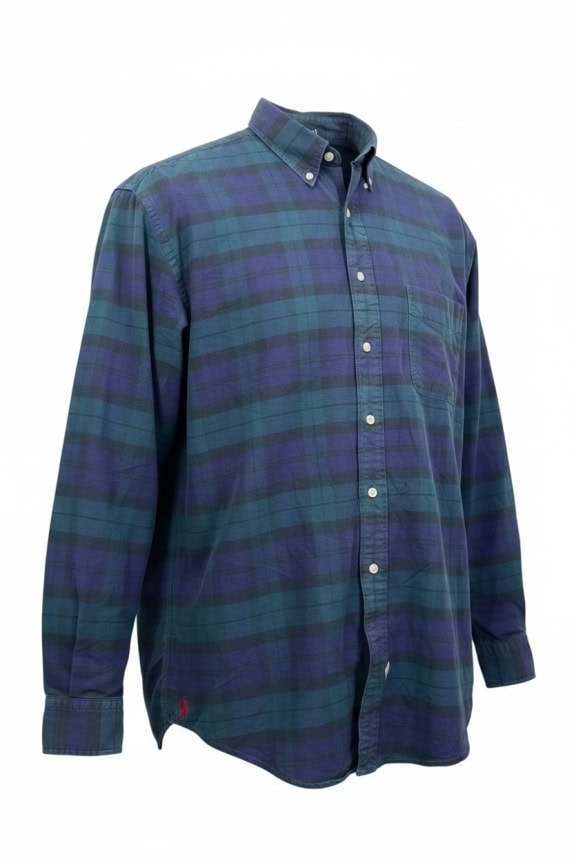 RALPH LAUREN CAMICIA anni \'90 THE BIG OXFORD A QUADRI BLU-VERDE UNISEX XXL