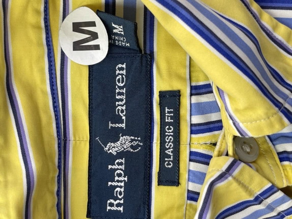 RALPH LAUREN BUTTON DOWN SHIRT CLASSIC YELLOW BLUE MENS PRE OWNED M
