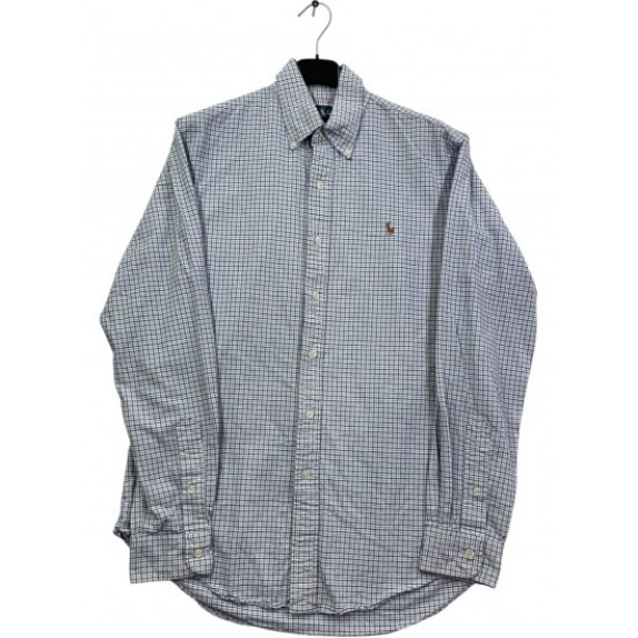 RALPH LAUREN ΠΟΥΚΑΜΙΣΟ CHECKERED CUSTOM FIT LOGO ΜΠΛΕ UNISEX S