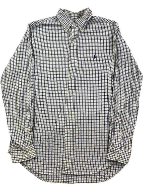 RALPH LAUREN SHIRT CLASSIC CHECKED CREAM BLUE MEN PRE OWNED M