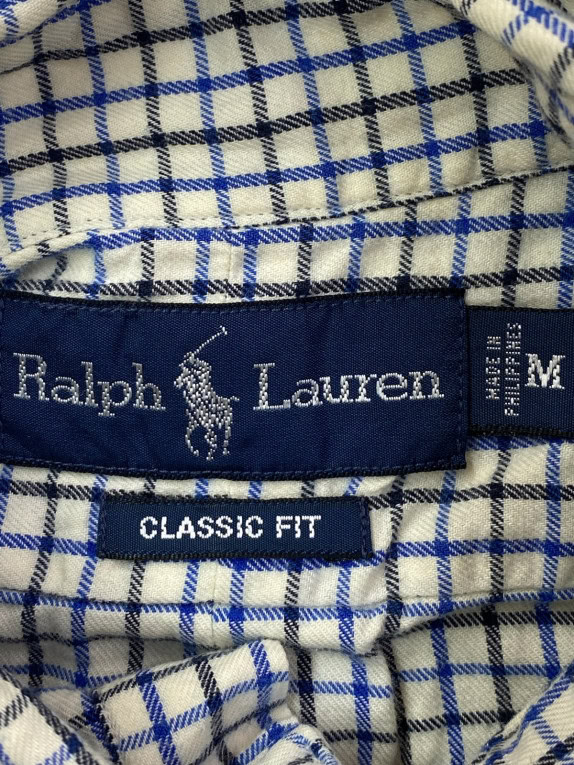 RALPH LAUREN SHIRT CLASSIC CHECKED CREAM BLUE MEN PRE OWNED M