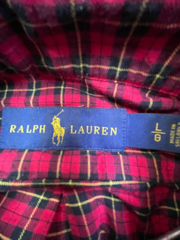 RALPH LAUREN BUTTON DOWN SHIRT CLASSIC PLAID RED MENS PRE OWNED L