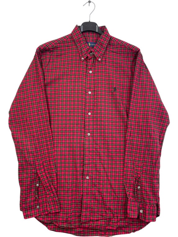 RALPH LAUREN BUTTON DOWN SHIRT CLASSIC PLAID RED MENS PRE OWNED L