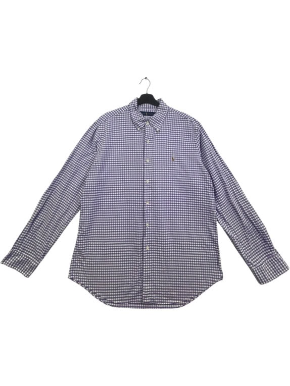 RALPH LAUREN BUTTON DOWN SHIRT CLASSIC PURPLE WHITE CHECK MENS PRE OWNED L