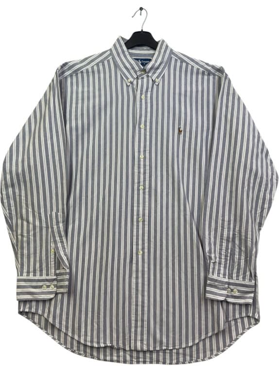 RALPH LAUREN BUTTON DOWN SHIRT CLASSIC STRIPED GREY MENS PRE OWNED XL