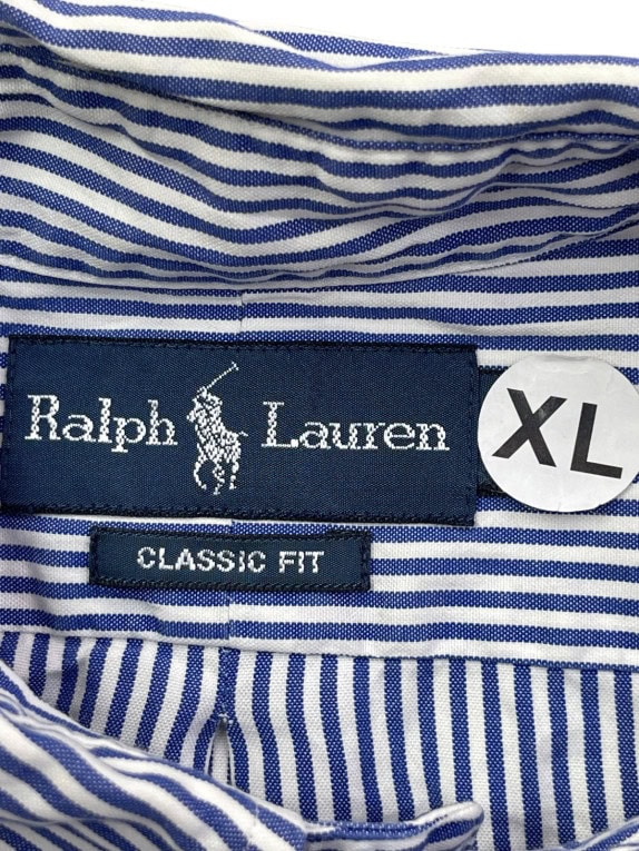 RALPH LAUREN CAMICIA BUTTON DOWN CLASSIC RIGATA BLU BIANCO UOMO PRE OWNED XL