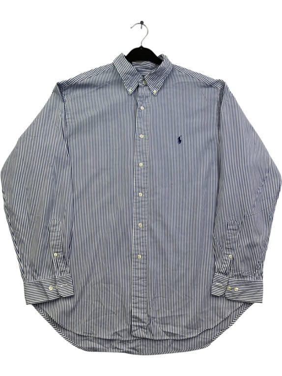 RALPH LAUREN CAMICIA BUTTON DOWN CLASSIC RIGATA BLU BIANCO UOMO PRE OWNED XL