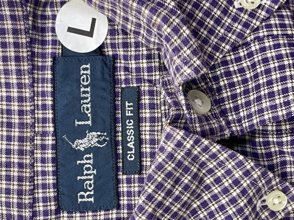 RALPH LAUREN SHIRT GINGHAM PURPLE MEN PRE OWNED L