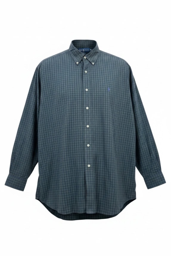 RALPH LAUREN SHIRT CHECKED CLASSIC BLUE GREEN MENS PRE OWNED XL