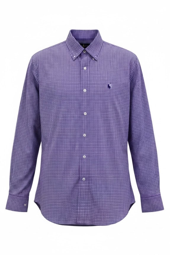 RALPH LAUREN CAMICIA BUTTON DOWN A QUADRI VIOLA UOMO PRE OWNED M