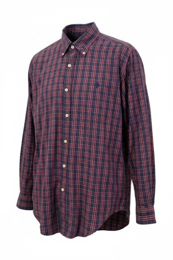 RALPH LAUREN CAMICIA BUTTON DOWN A QUADRI NAVY ROSSA UOMO PRE OWNED S