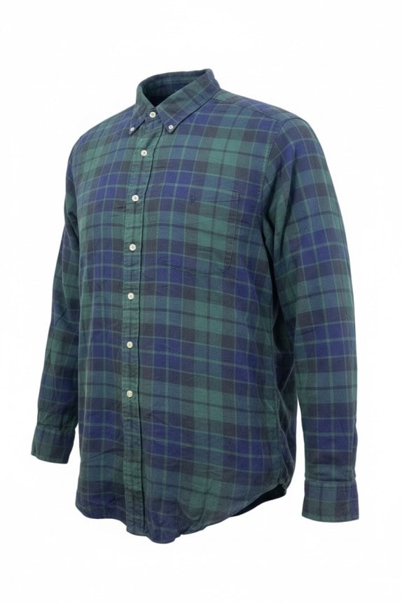 RALPH LAUREN BUTTON DOWN SHIRT PLAID GREEN NAVY MENS PRE OWNED L
