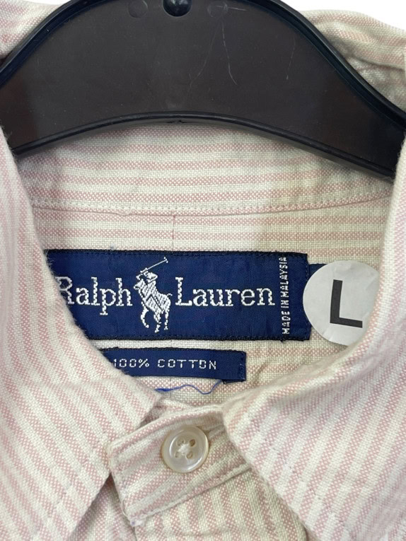 RALPH LAUREN ΠΟΥΚΑΜΙΣΟ ΚΛΑΣΙΚΟ ΡΙΓΕ ΚΡΕΜ ΡΟΖ ΑΝΤΡΙΚΟ PRE OWNED L