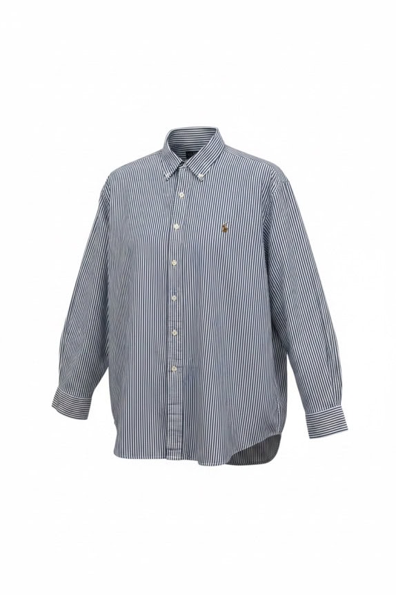 RALPH LAUREN CAMICIA BUTTON DOWN CLASSICA A RIGHE BLU UOMO PRE OWNED XL